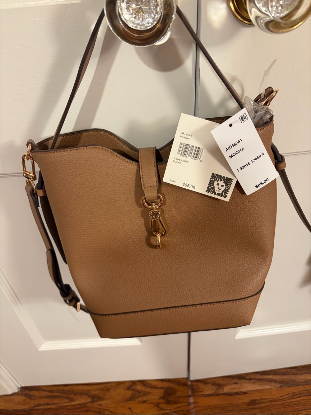 Ann Klein - Mocha Leather Bucket Bag with Gold Hardware